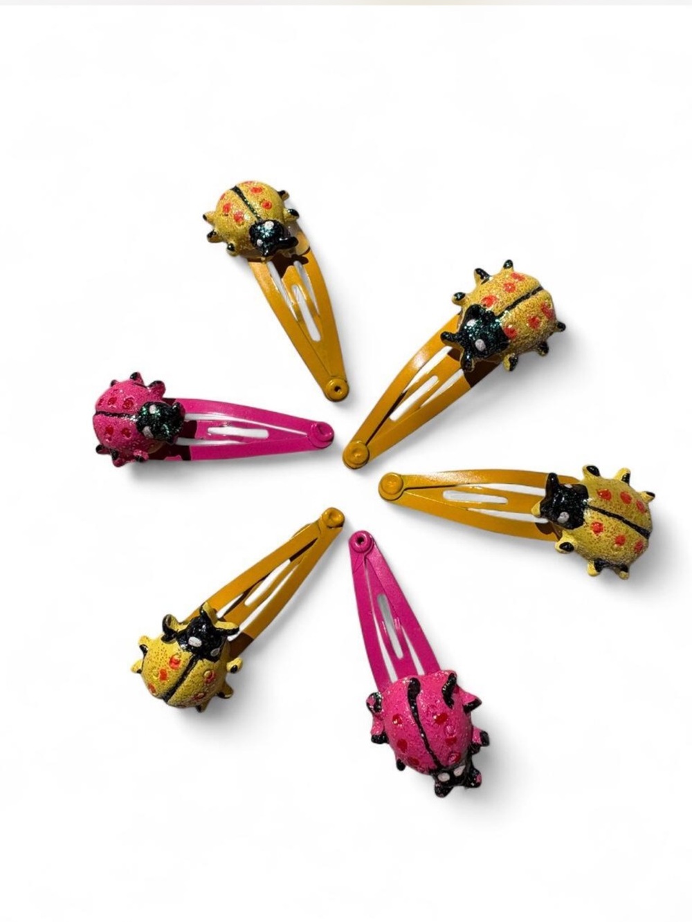 Ladybug yellow and pink glittery hair clips set of 8 Girly coquette